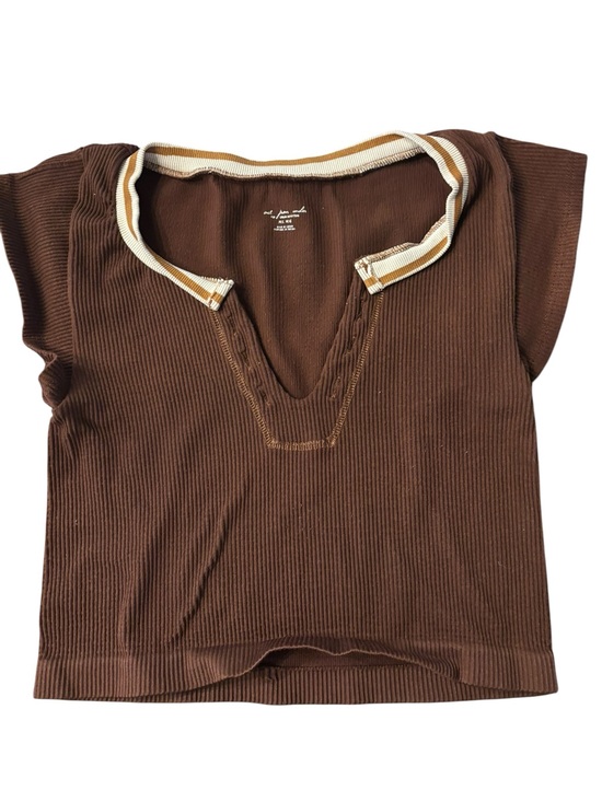Urban Outfitters Other - Urban Outfitters Brown Ribbed V-Neck Kids Top with Contrast Trim
